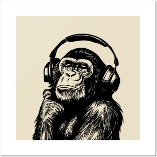 Chimp With Headphones Posters and Art